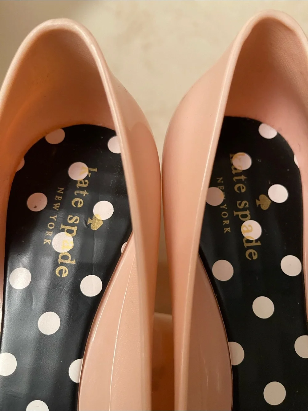 kate spade Jelly Ballerina Blush Pink Pointed Toe Flats with Black Bow